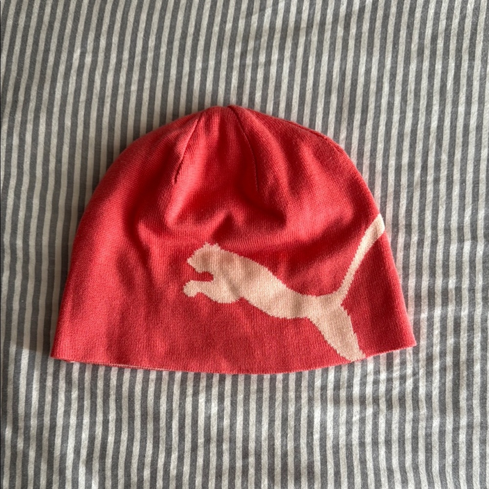 Puma Red and Cream Knit Beanie Hat